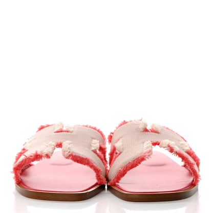 Hermes Toile H Oran Fringe Sandals 35 Framboise 2 of 9