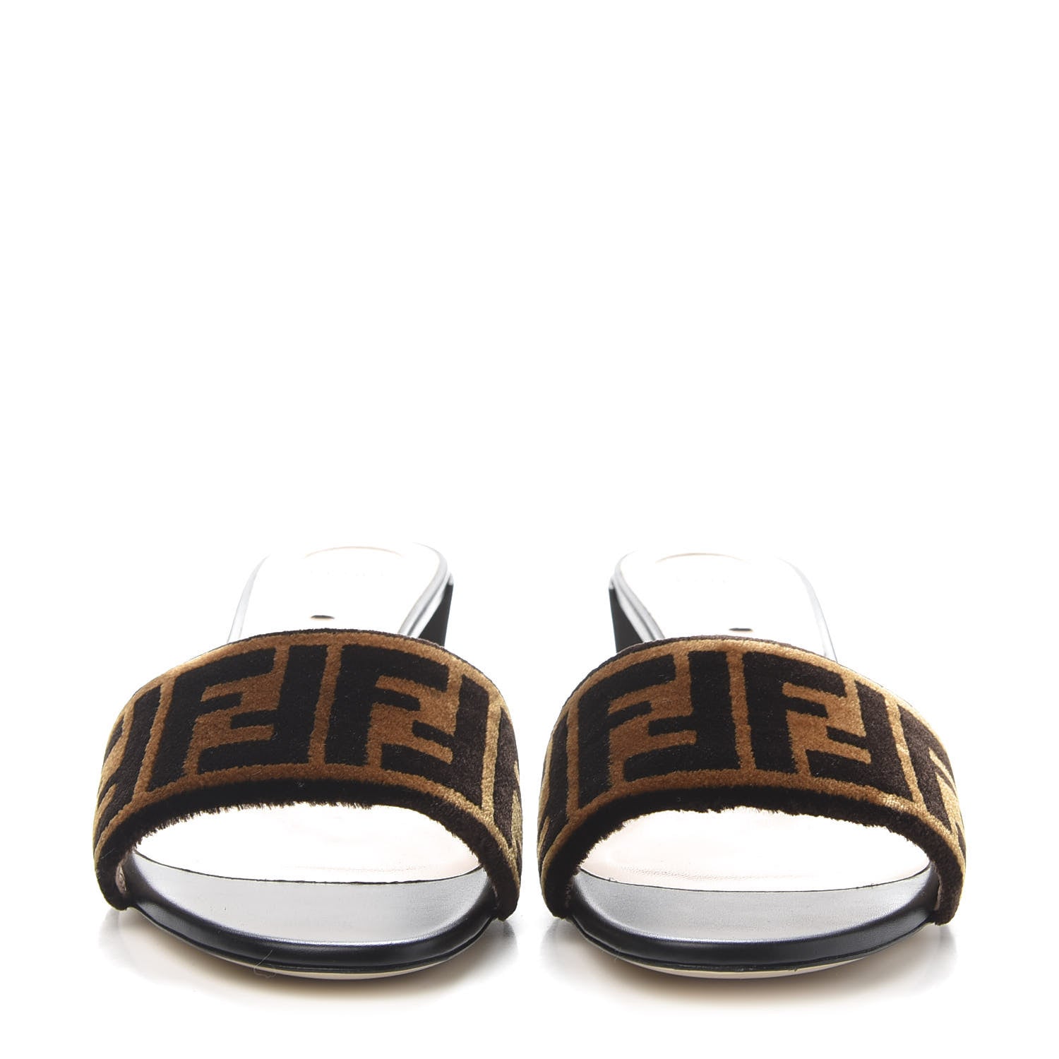 Fendi Velvet FF Slide Sandals 41 Tobacco 2 of 8