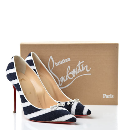 Christian Louboutin Sponge Fabric Shiny Nappa Decollete Spa 100 Pumps 38 Navy White 10 of 10