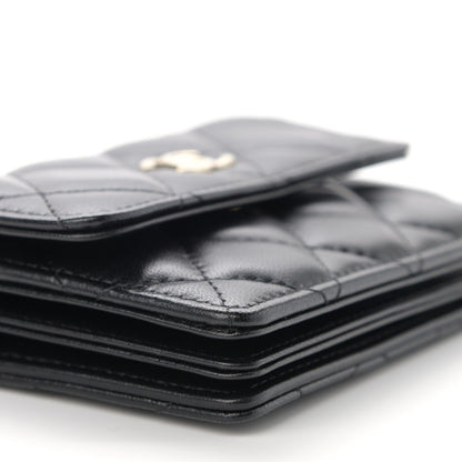 Chanel Lambskin Quilted Camellia Card Holder On Chain Black 10 of 13