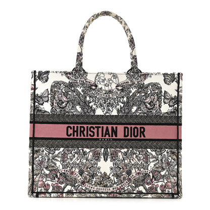 Christian Dior Canvas Embroidered Large Butterfly Around The World Book Tote White Pastel Pink 1 of 12