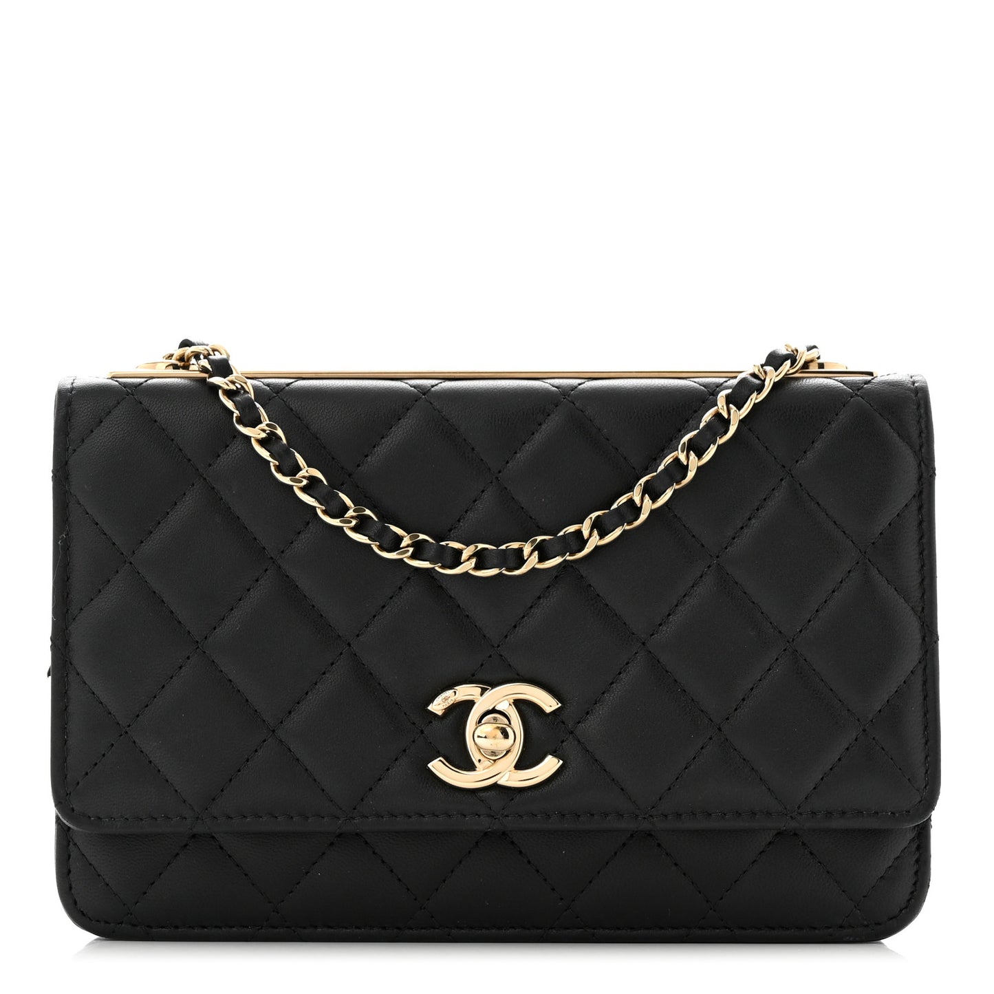 Lambskin Quilted Trendy CC Wallet On Chain WOC Black