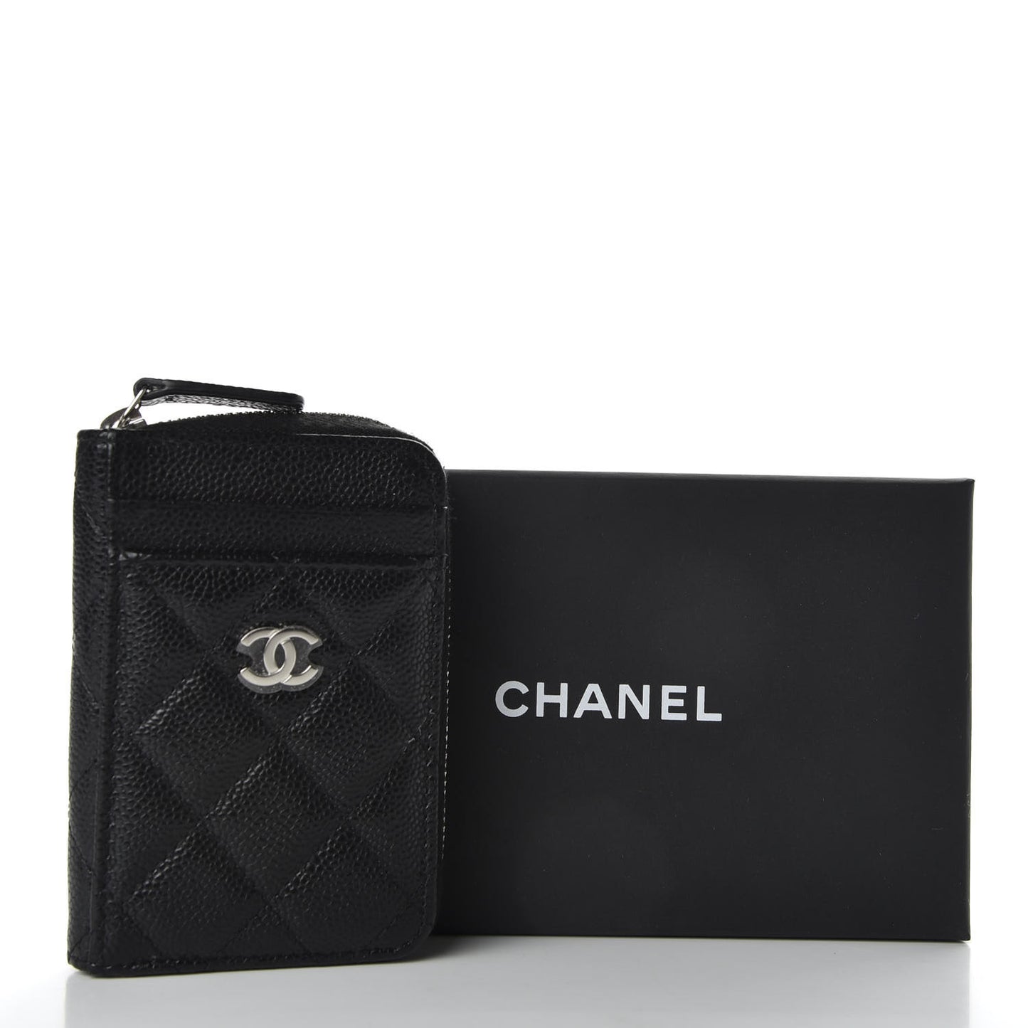 Caviar Quilted Zip Card Holder Black