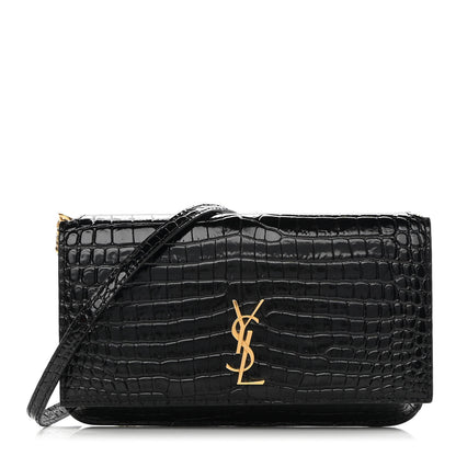 Saint Laurent Crocodile Embossed Monogram Phone Holder Crossbody Black 1 of 14