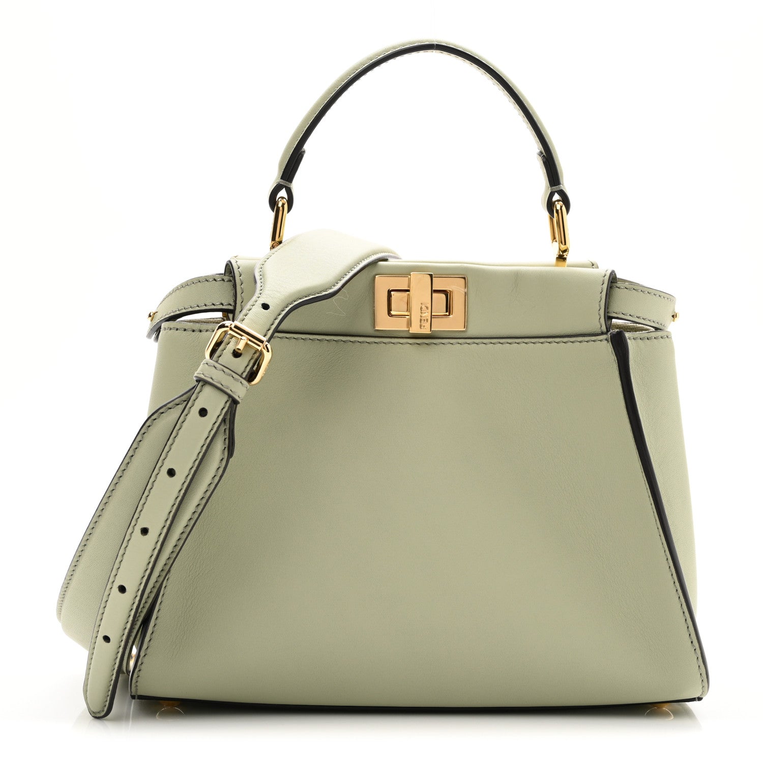 Fendi Vitello Seta Canvas FF Embroidered Mini Peekaboo Iconic Satchel Green Tea 1 of 9