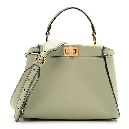 Fendi Vitello Seta Canvas FF Embroidered Mini Peekaboo Iconic Satchel Green Tea 1 of 9