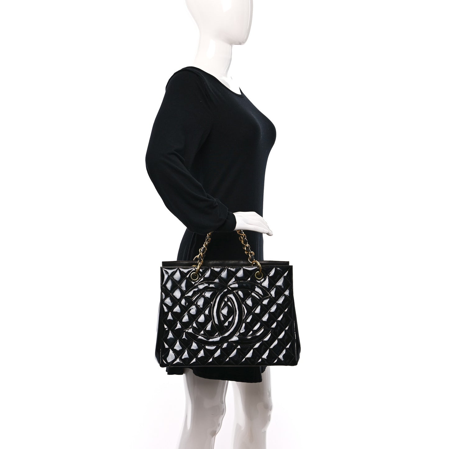 Patent Quilted Grand Shopping Tote GST Black