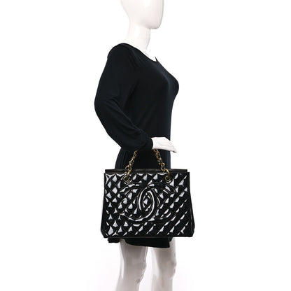 Chanel Patent Quilted Grand Shopping Tote GST Black 2 of 11