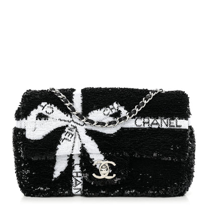 Chanel Sequin Ribbon Mini Rectangular Flap Black White 1 of 11