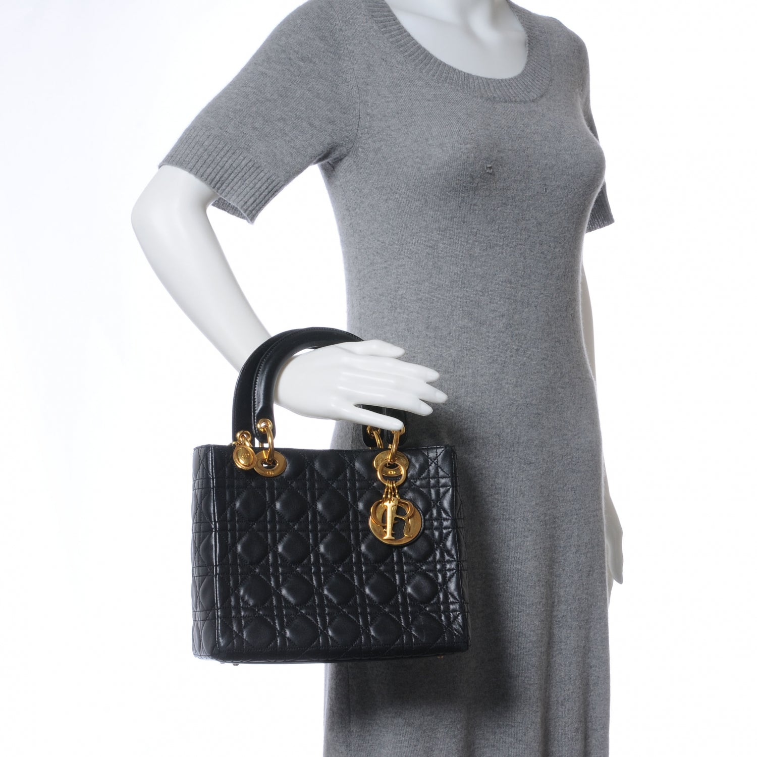 Christian Dior CHRISTIAN DIOR Lambskin Cannage Medium Lady Dior Black 2 of 7