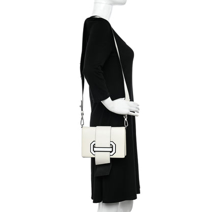 Prada City Calf Plex Ribbon Bag White Black 2 of 12