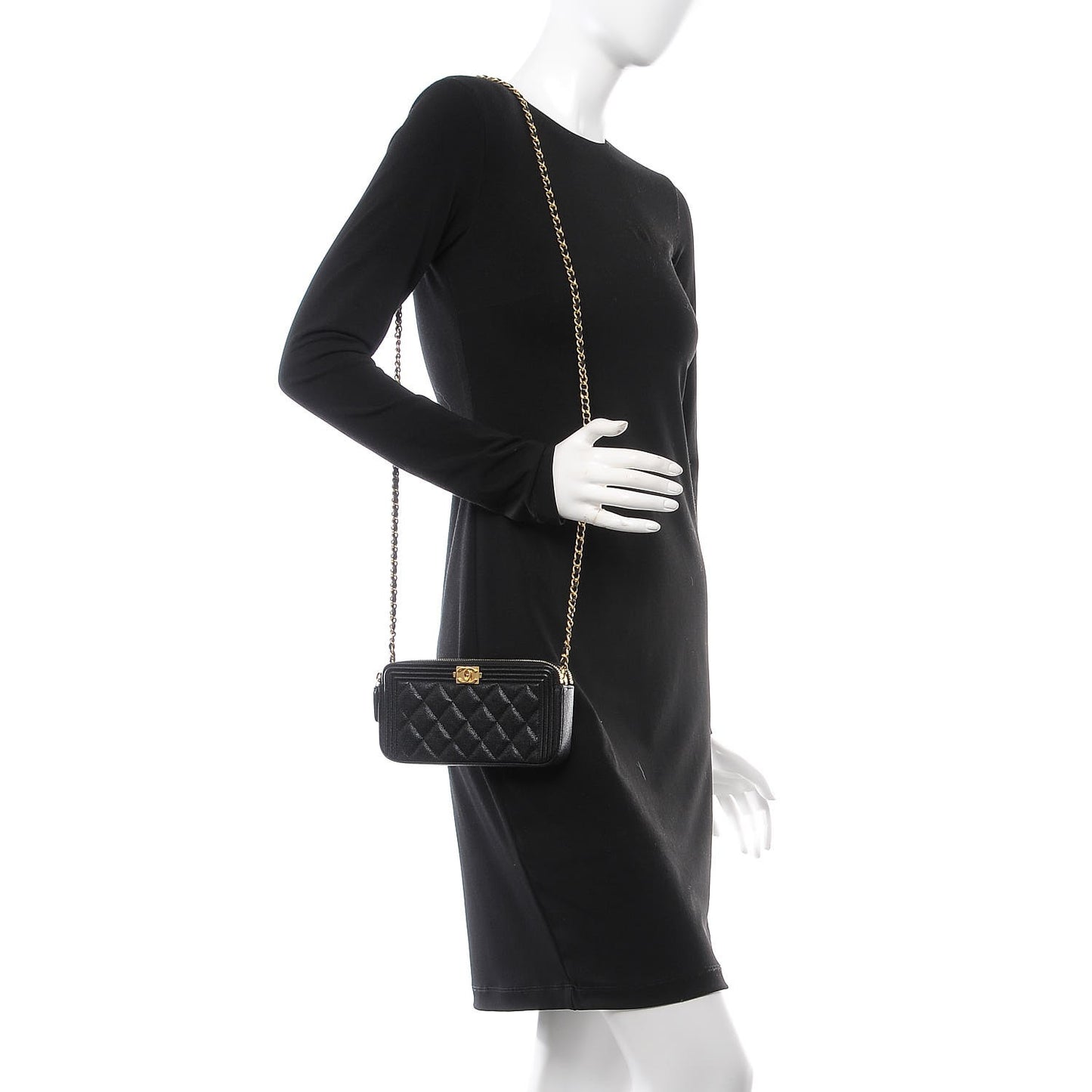 Caviar Quilted Small Boy Clutch With Chain Black