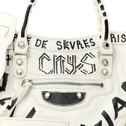 Balenciaga Agneau Graffiti All Over Classic Silver Hardware S City White Black 7 of 14