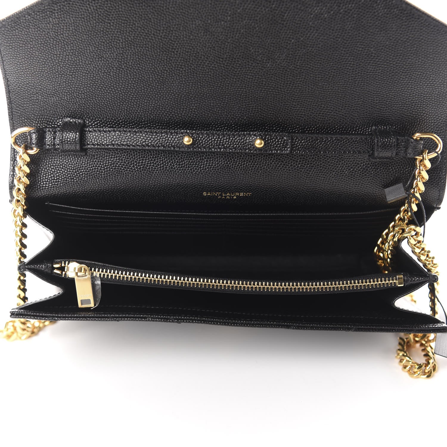 Saint Laurent Grain De Poudre Matelasse Chevron Monogram Chain Wallet Black 5 of 11