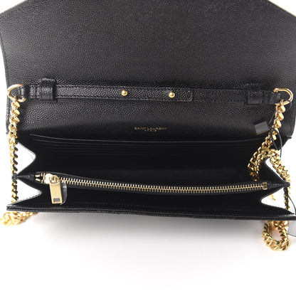 Saint Laurent Grain De Poudre Matelasse Chevron Monogram Chain Wallet Black 5 of 11