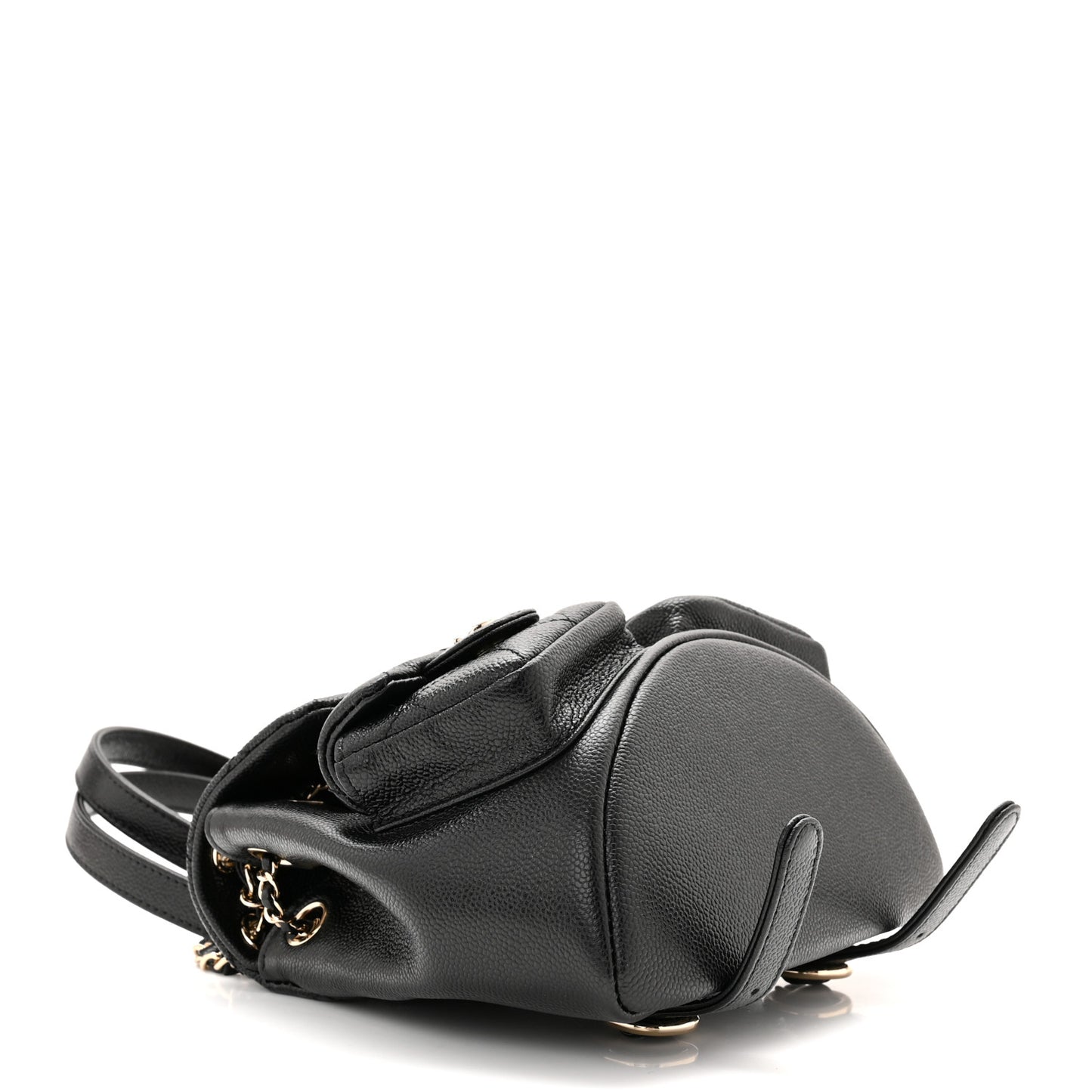 Shiny Caviar Quilted Small Duma Pockets Drawstring Backpack Black