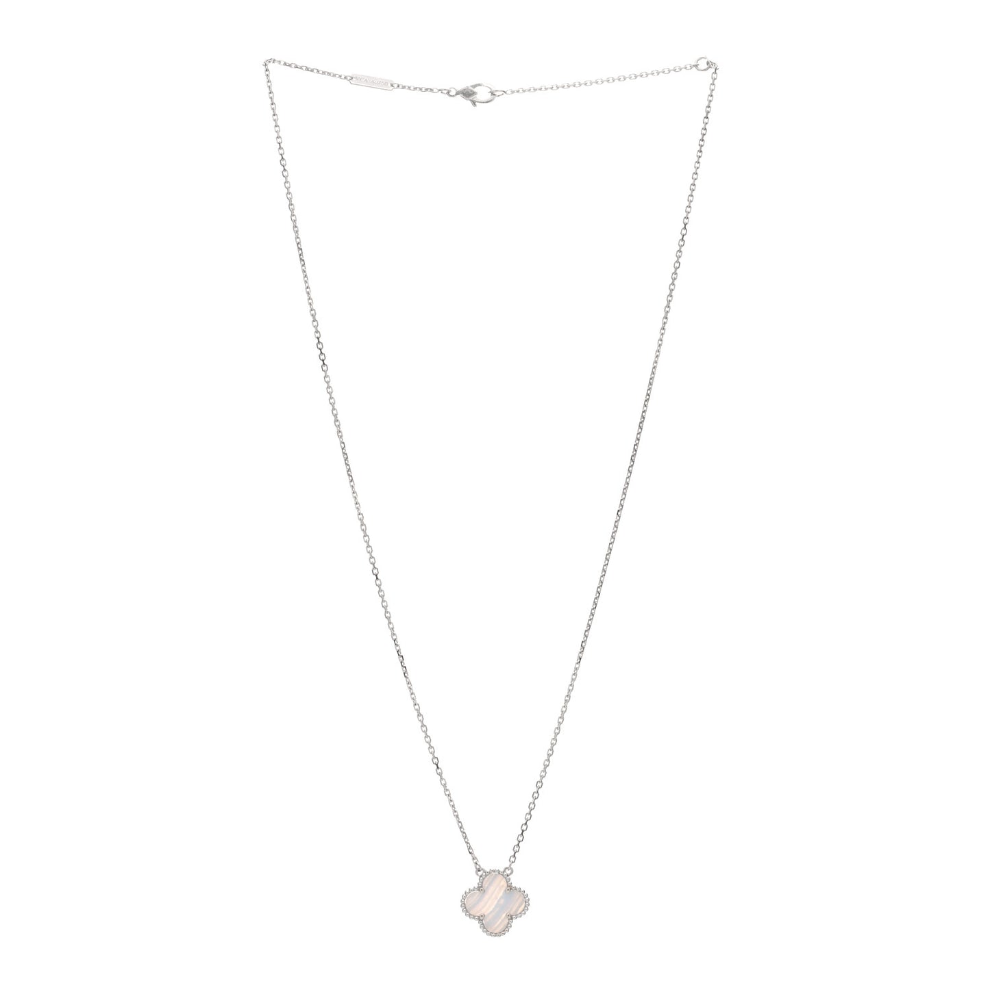 18K White Gold Chalcedony Vintage Alhambra Pendant Necklace