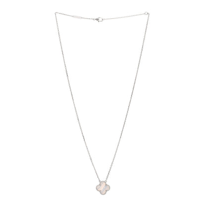 Van Cleef & Arpels 18K White Gold Chalcedony Vintage Alhambra Pendant Necklace 3 of 6