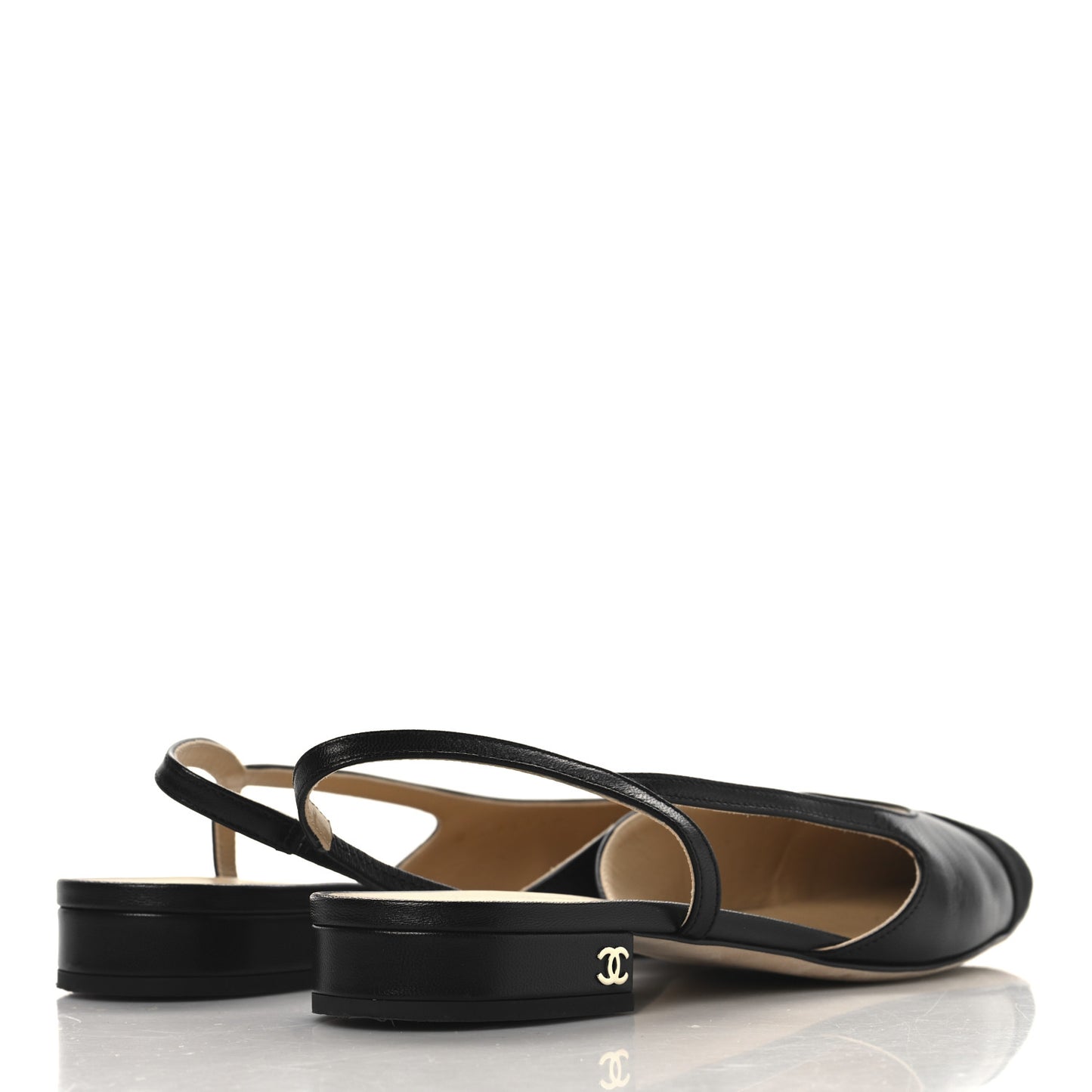 Goatskin Grosgrain Cap Toe CC Slingback Flats 39 Black