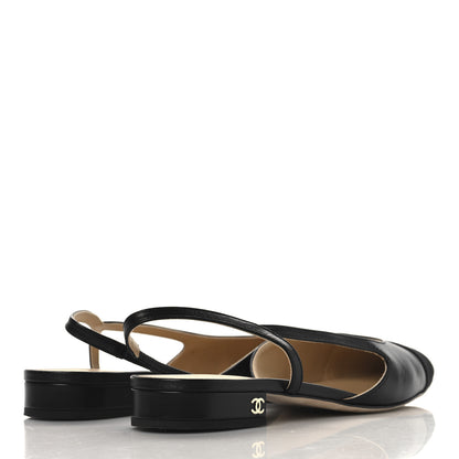 Chanel Goatskin Grosgrain Cap Toe CC Slingback Flats 39 Black 5 of 10