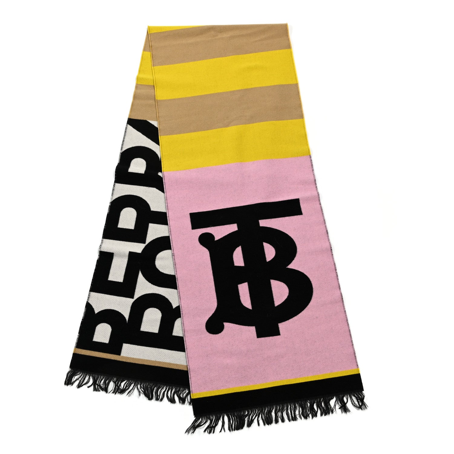 Burberry Wool Silk TB Stripe Football Scarf Canary Yellow 2 of 4