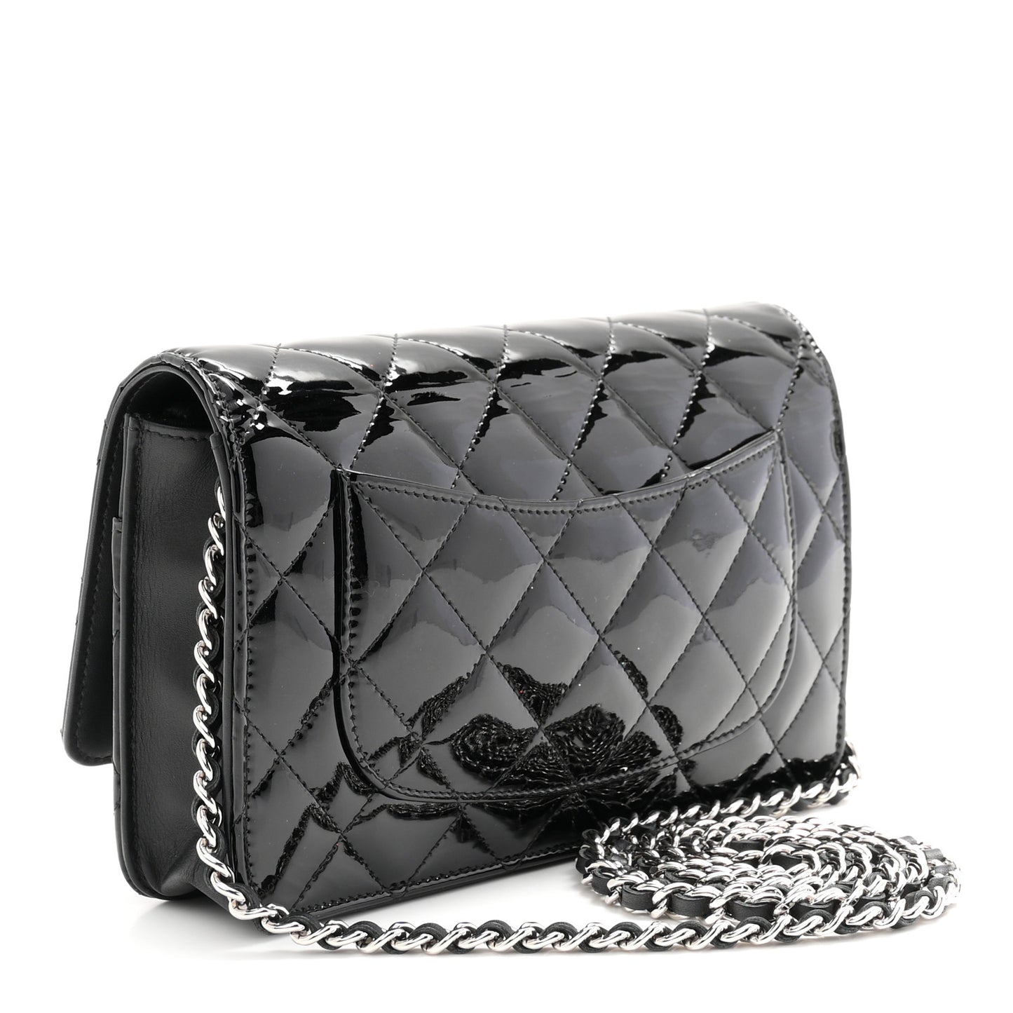 Patent Quilted Wallet On Chain WOC Black