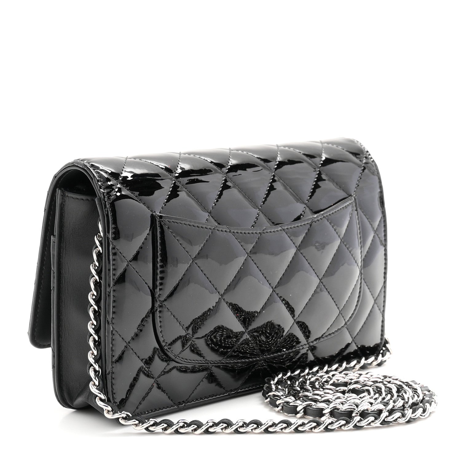 Chanel Patent Quilted Wallet On Chain WOC Black 3 of 12