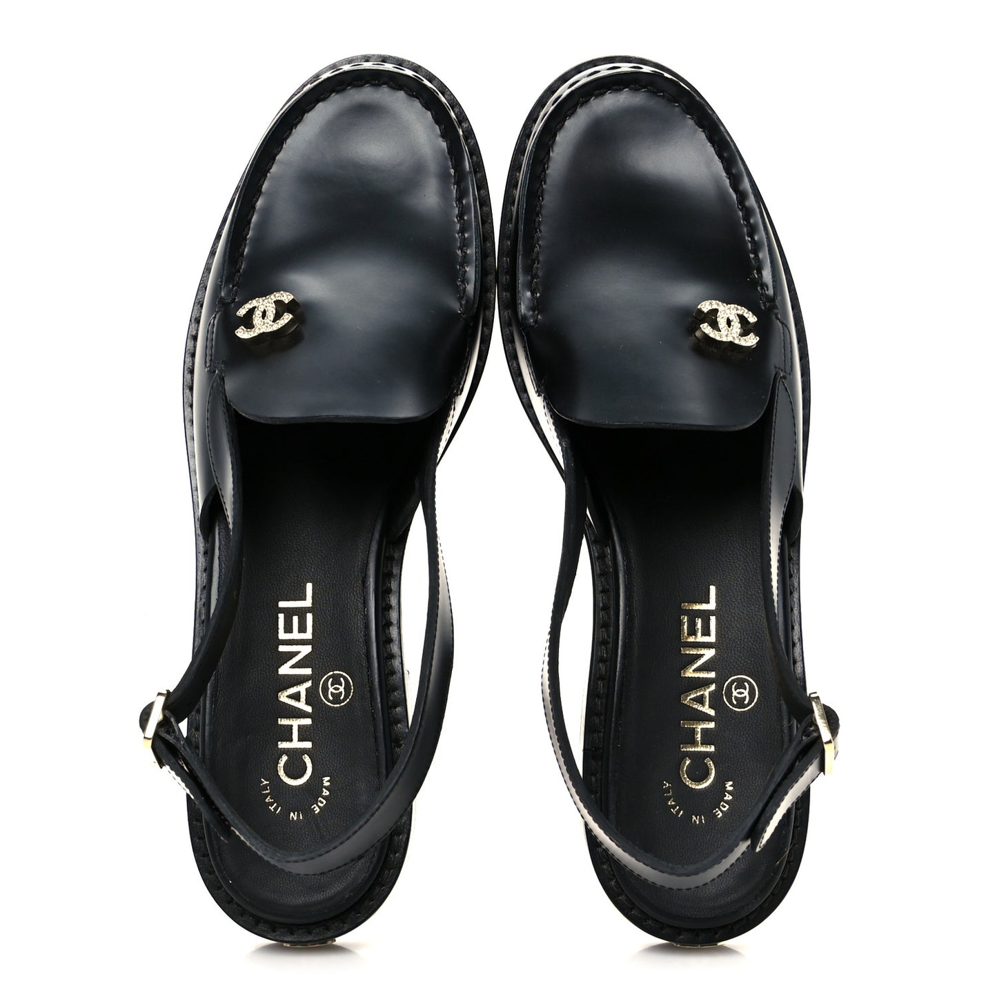Calfskin Crystal Slingback Loafers 36 Black
