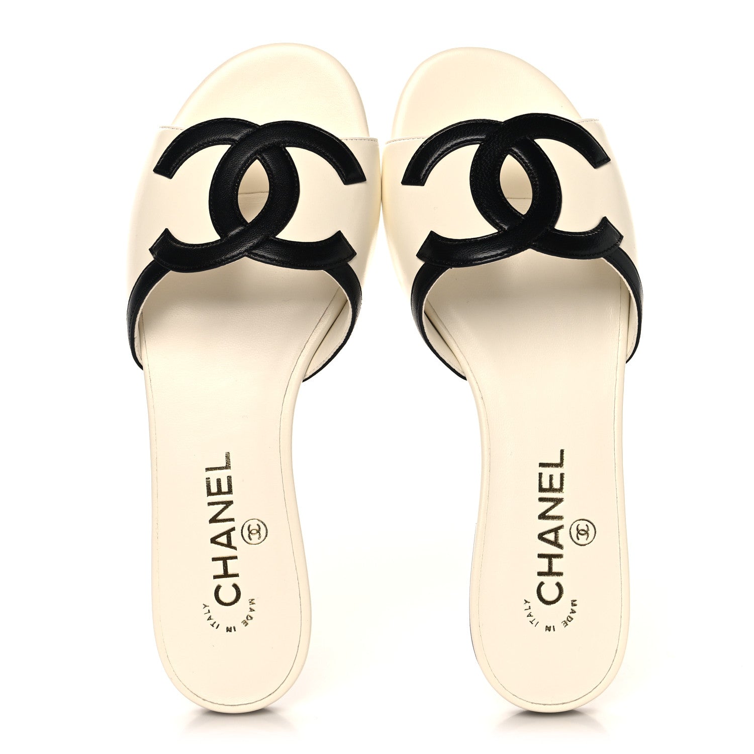 Chanel Lambskin CC Cutout Mules 38 Ivory Black 2 of 10