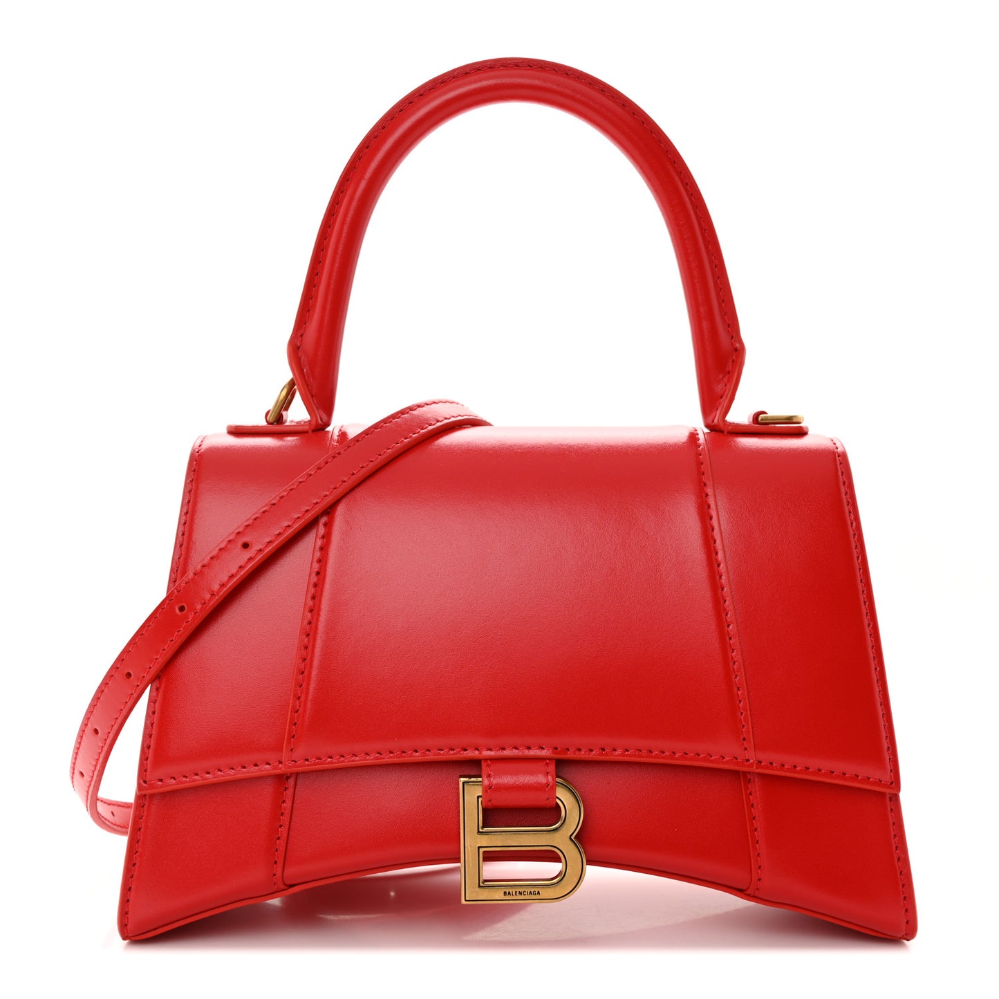 Shiny Box Calfskin Small Hourglass Top Handle Bag Bright Red