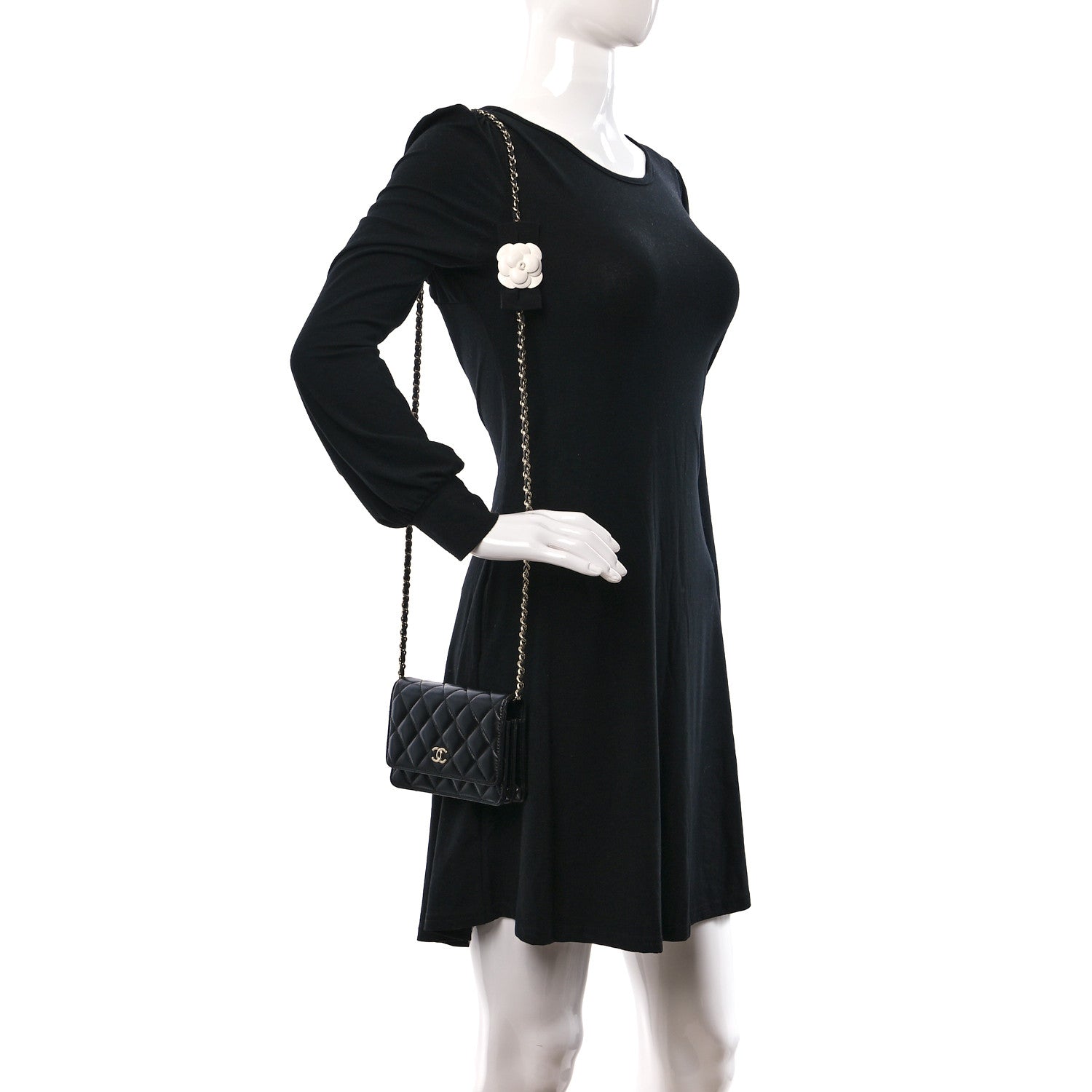 Chanel Lambskin Quilted Mini Camellia Bow Wallet On Chain WOC Black 2 of 9