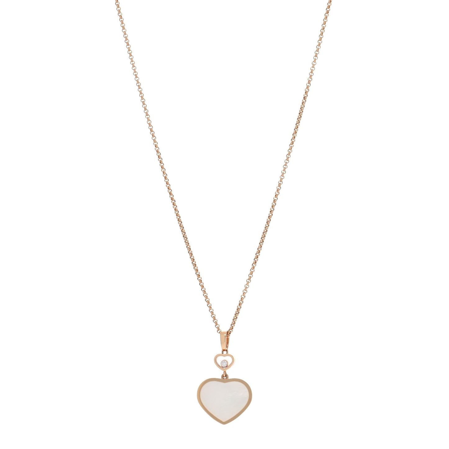 18K Rose Gold Diamond Mother of Pearl Happy Hearts Necklace
