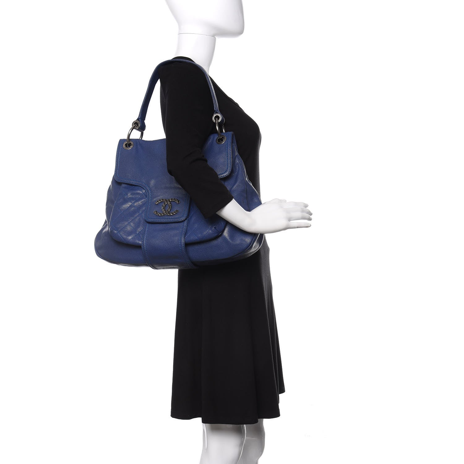 Chanel Glazed Caviar Flap Hobo Dark Blue 2 of 11