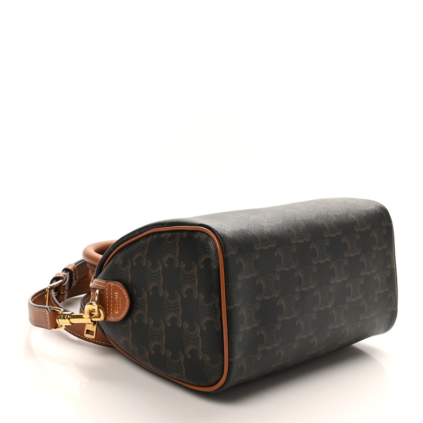 Triomphe Canvas Calfskin Small Boston Bag Tan