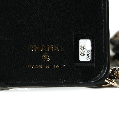 Chanel Lambskin Quilted Camellia Bow iPhone XII Pro Holder With Chain Black 5 of 7