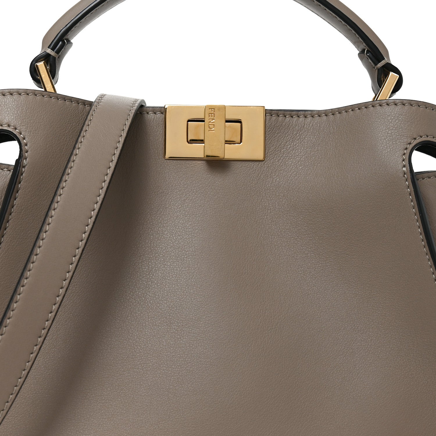 Fendi Vitello Tahiti Burro Medium Peekaboo Iconic Essentially Satchel Tortora Black 8 of 10