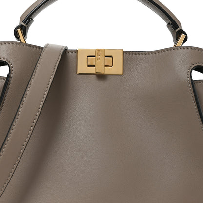 Fendi Vitello Tahiti Burro Medium Peekaboo Iconic Essentially Satchel Tortora Black 8 of 10