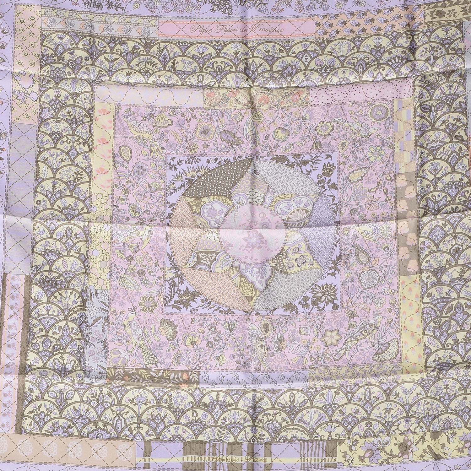 Hermes Silk Pique Fleuri de Provence Scarf 90 Gris Perle Rose Poudre 1 of 6