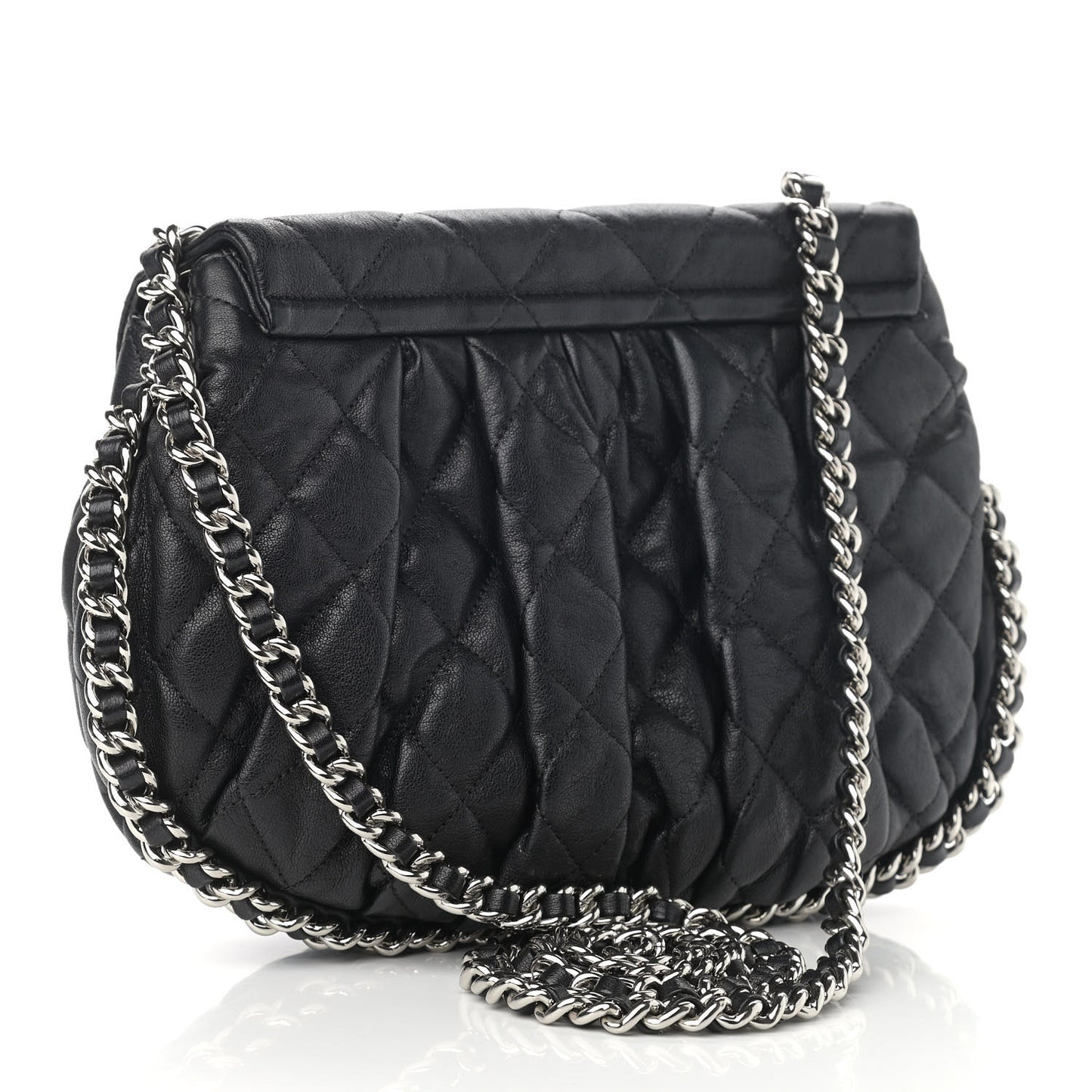 Washed Lambskin Quilted Medium Chain Around Messenger Black