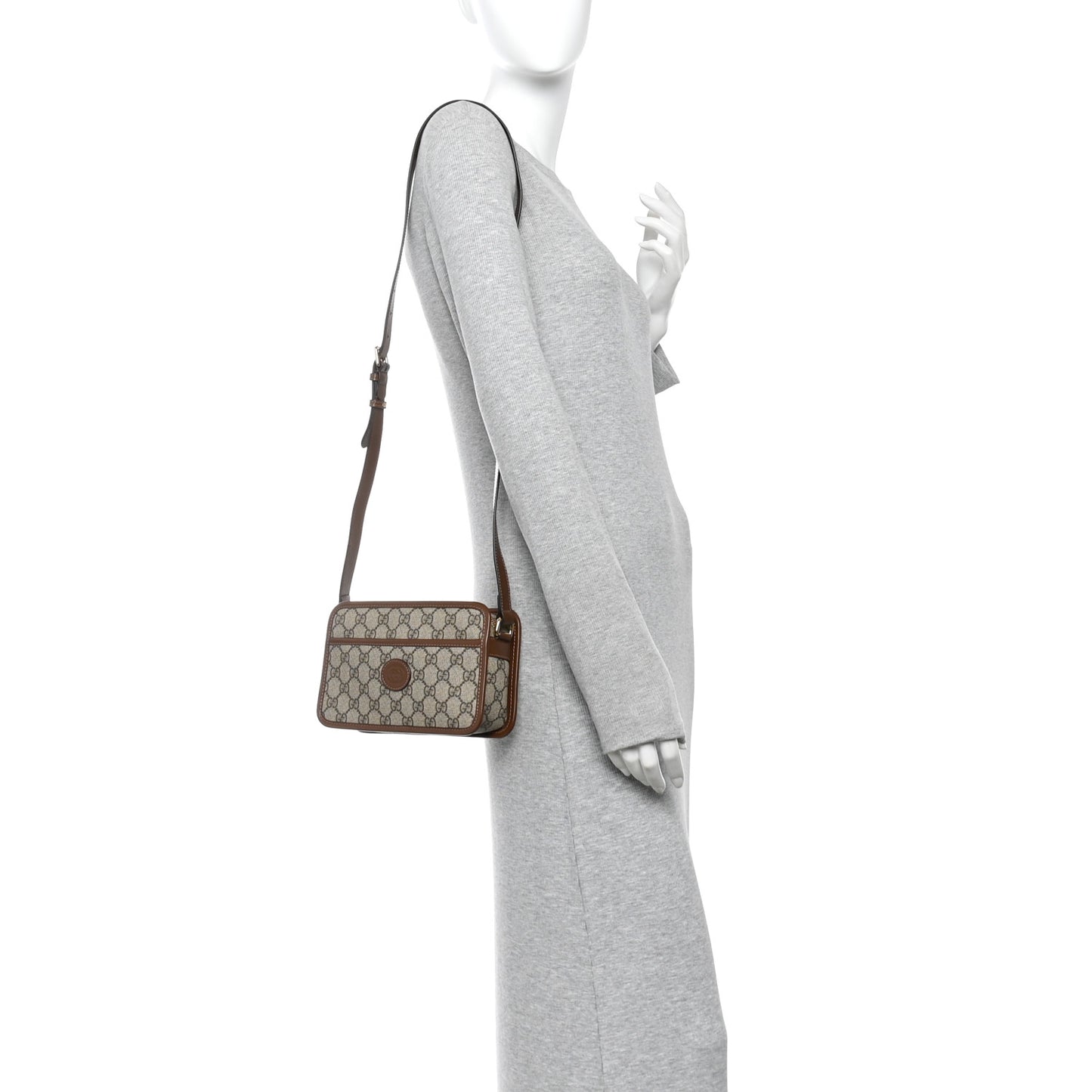 GG Supreme Monogram Azalea Calfskin Mini Retro Interlocking G Shoulder Bag Beige Ebony Brown Sugar