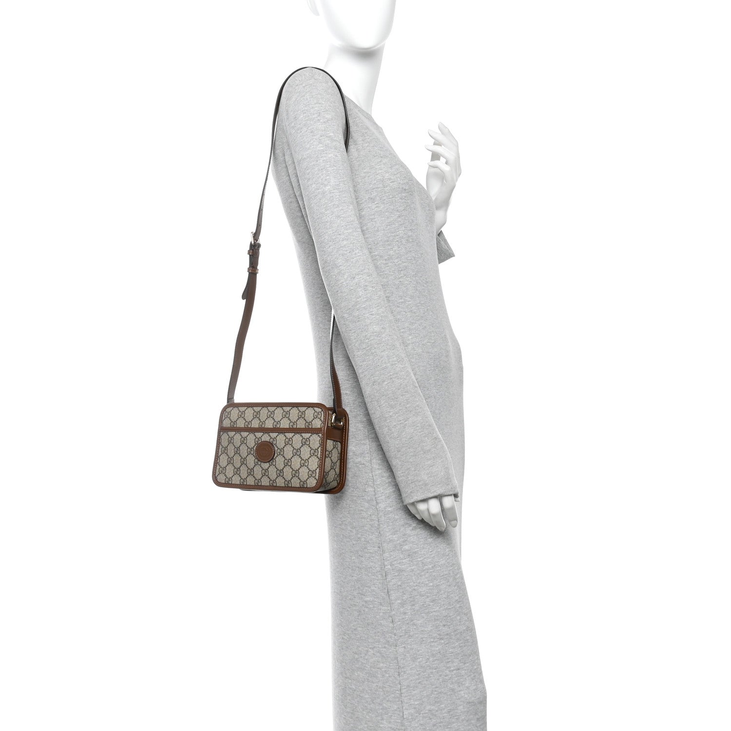 Gucci GG Supreme Monogram Azalea Calfskin Mini Retro Interlocking G Shoulder Bag Beige Ebony Brown Sugar 2 of 10