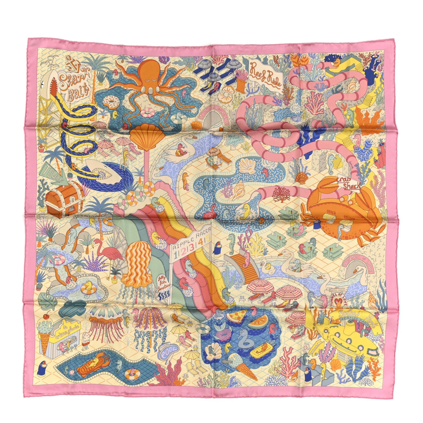 Silk Splash Park Double Face Scarf 90 Rose Bonbon Orange Multicolore