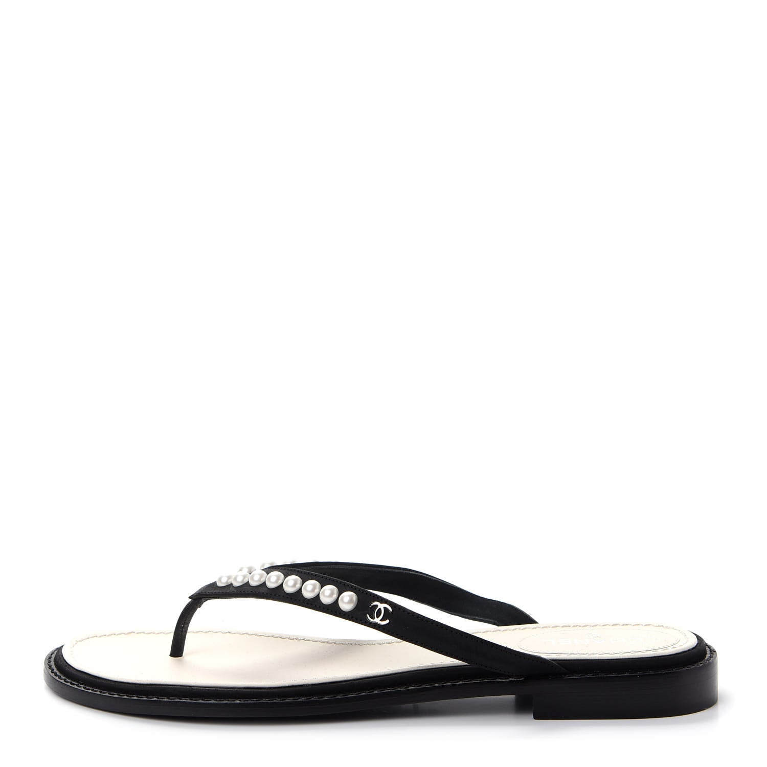 Chanel Suede Pearl Thong Sandals 40 Black 1 of 10