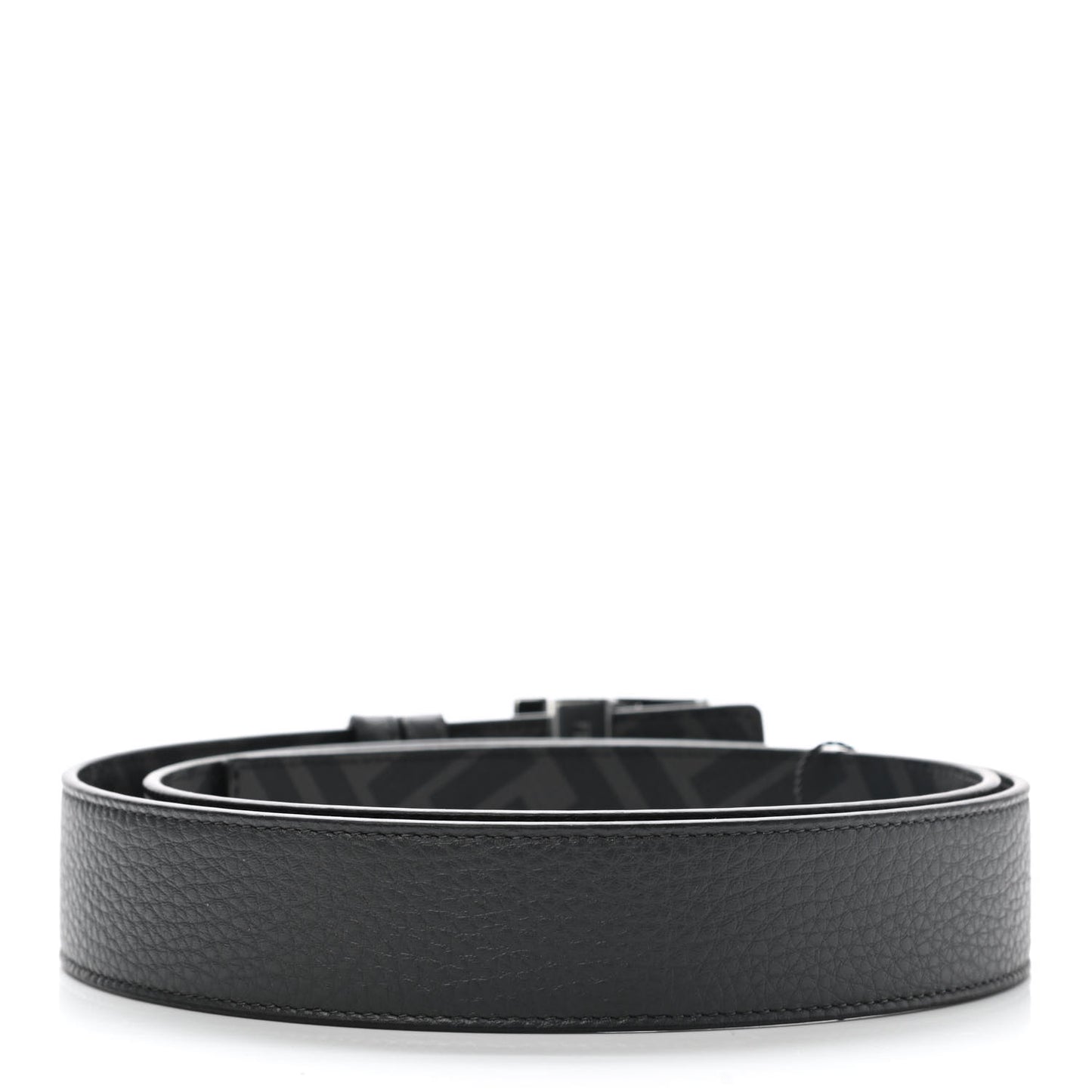 Cuoio Romano Glazed Fabric FF 1974 FF Buckle Reversible Belt 100 40 Asfalto Black