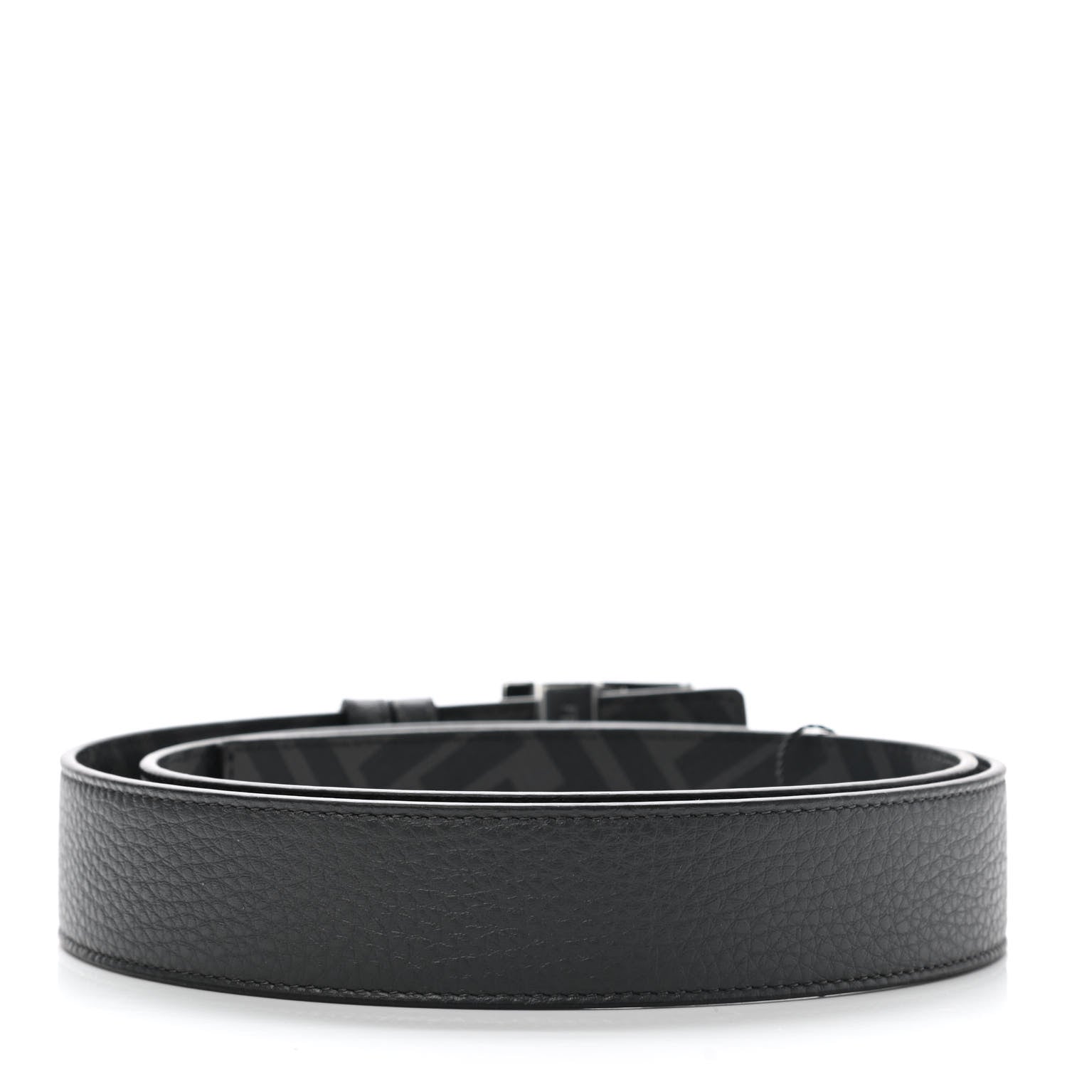 Fendi Cuoio Romano Glazed Fabric FF 1974 FF Buckle Reversible Belt 100 40 Asfalto Black 2 of 5