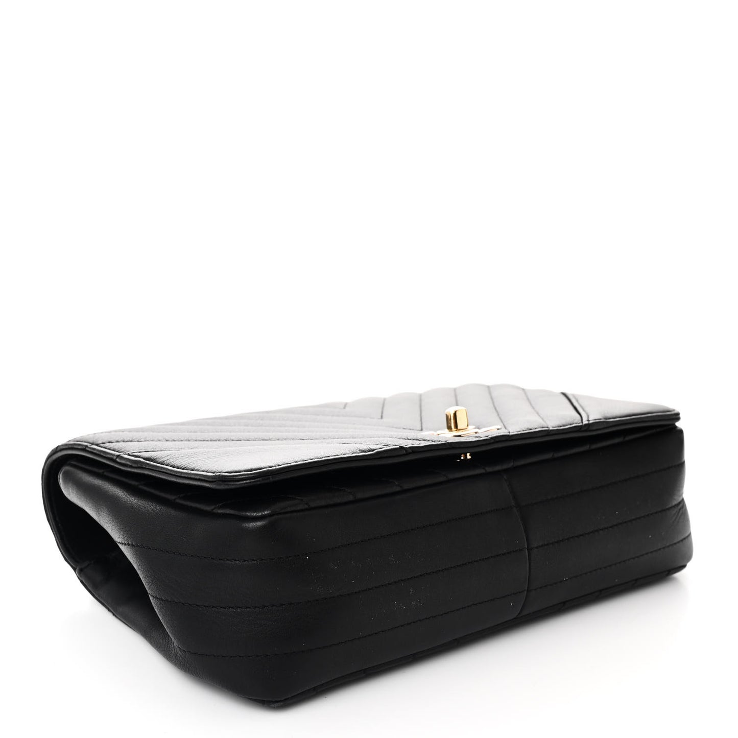 Calfskin Chevron Quilted Small Statement Flap Black