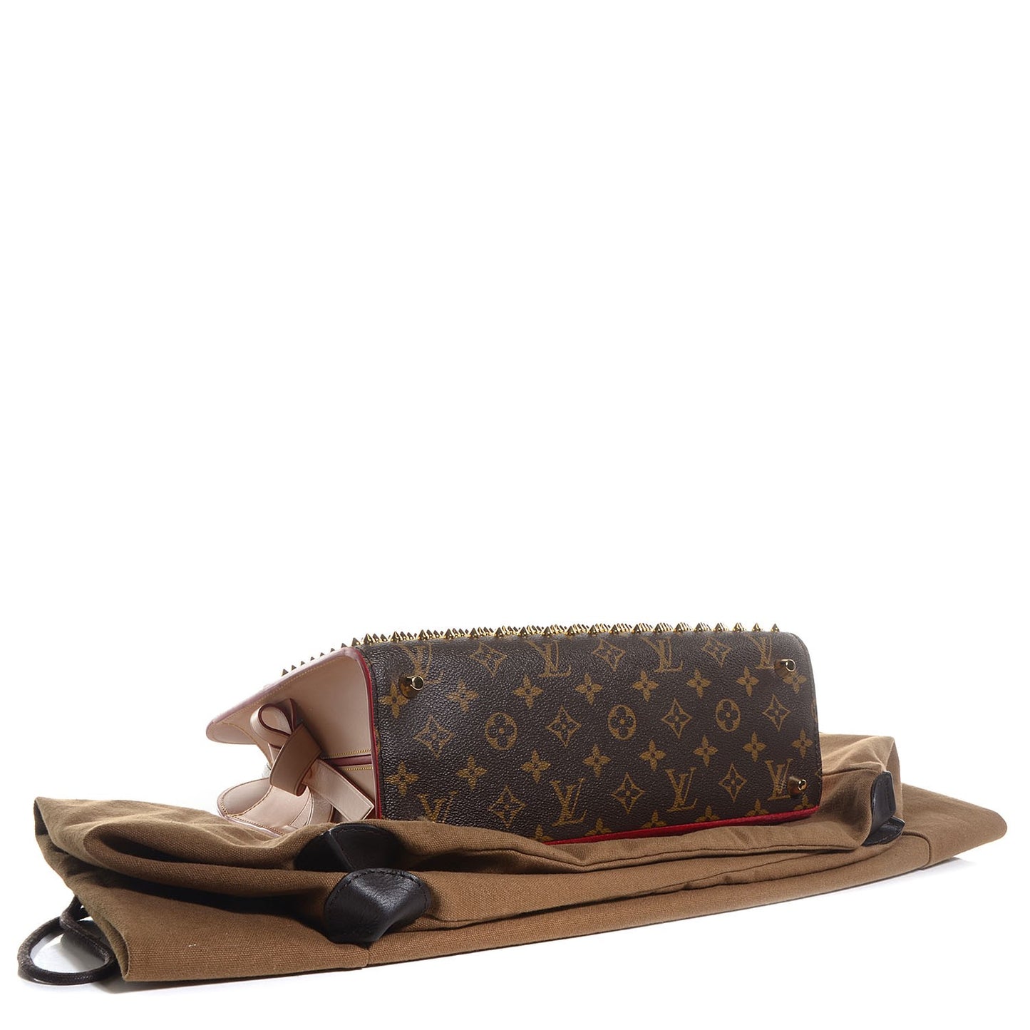 Monogram Calf Hair Spikes Iconoclasts Christian Louboutin Tote Red