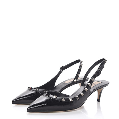Valentino Garavani Wrinkled Patent Rockstud Half D'Orsay Slingback 50mm Pumps 37 Black 3 of 9