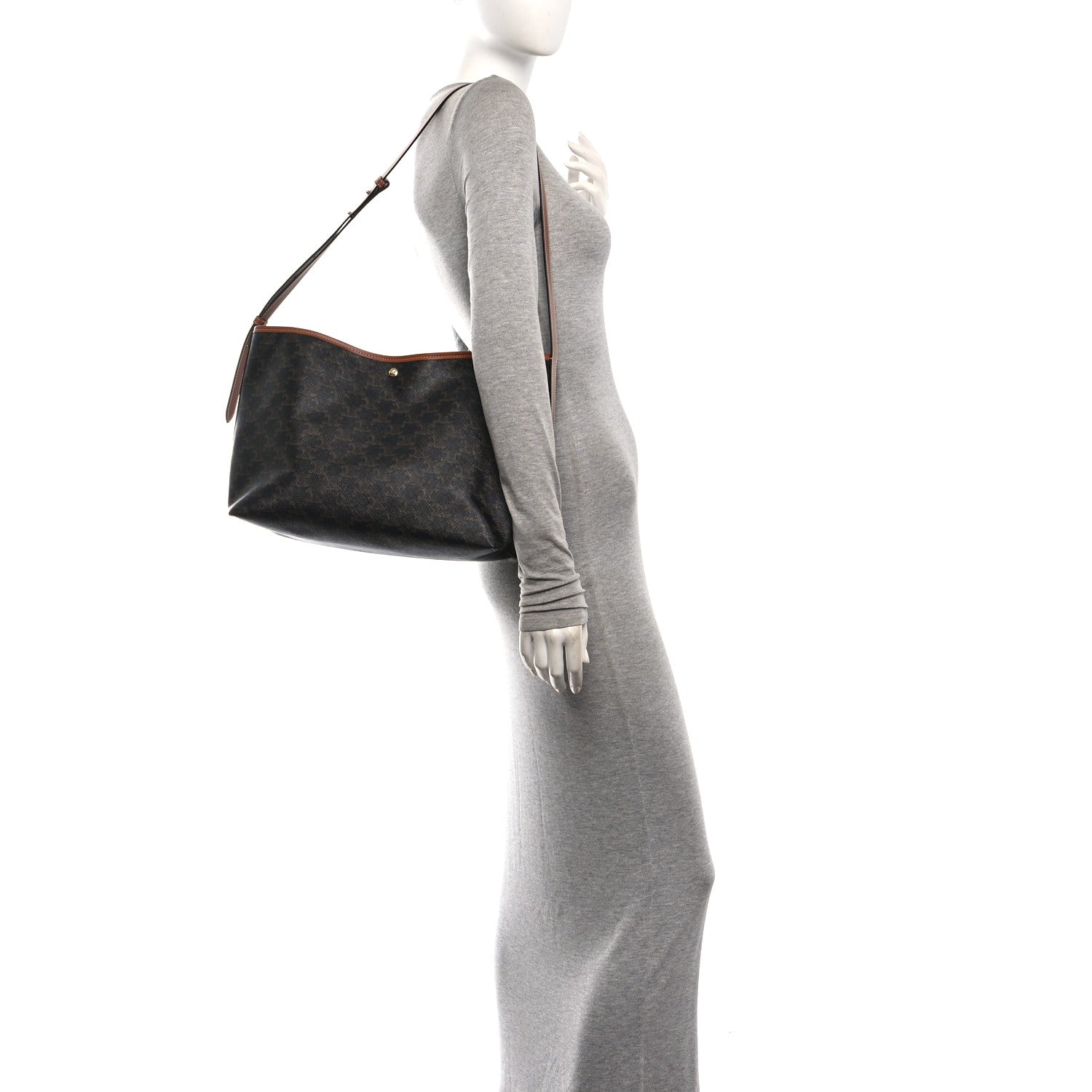 Celine Triomphe Canvas Calfskin Shopper Tote Tan 2 of 10
