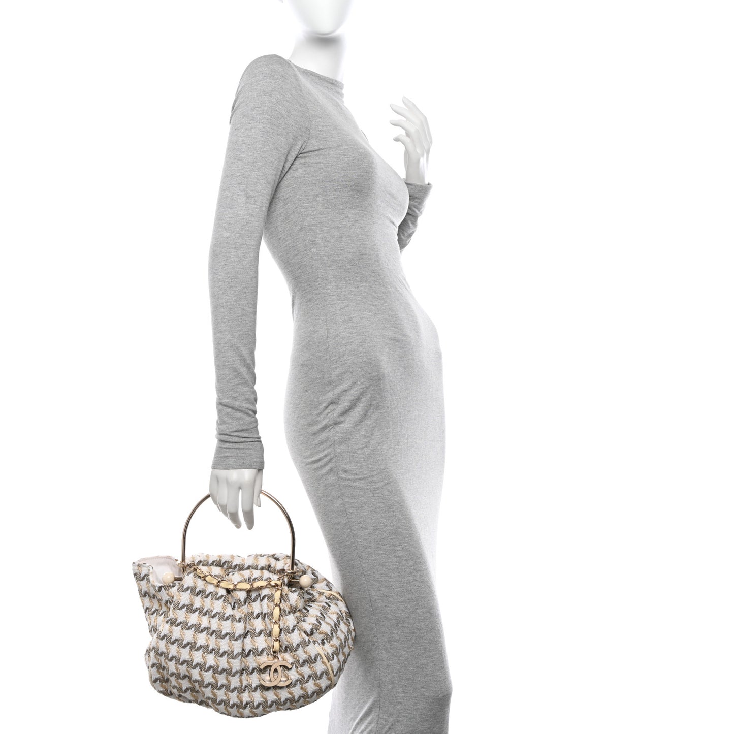 Tweed Boucle Knitting Bag Ivory